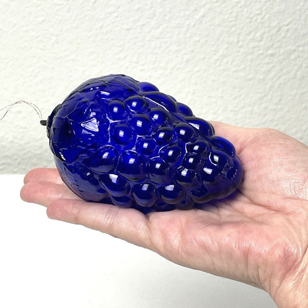 Antique German Kugel Cobalt Blue Glass Grape Cluster Christmas Ornament 4"